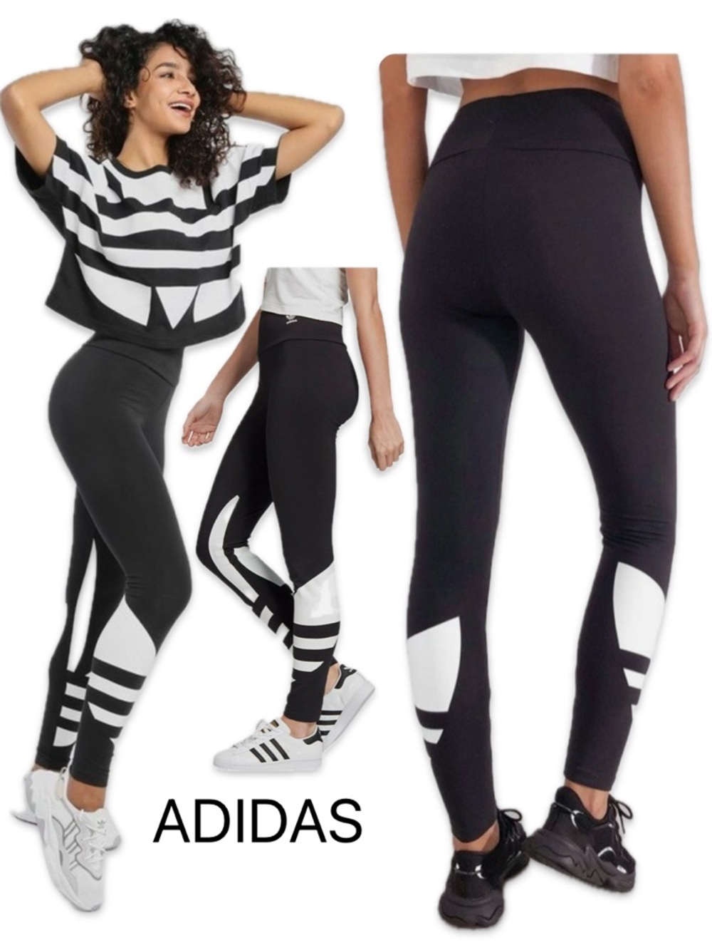 Adidas Originals Large Logo High Waisted Trefoil Leggings Black XS